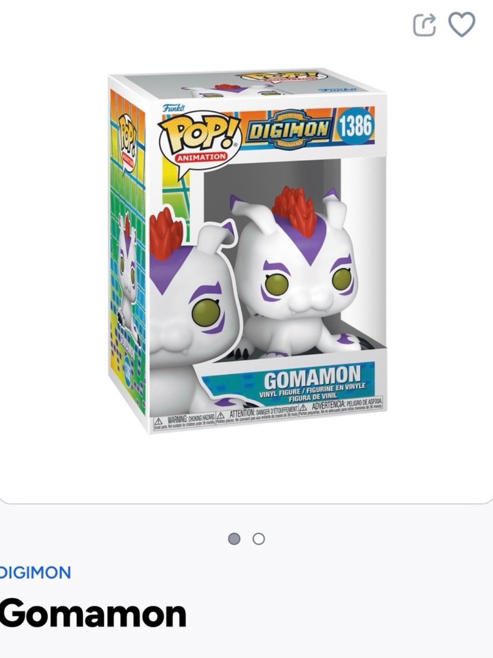 Funko Pop! Digimon Gomamon Vinyl Figure - White, Purple & Red-1386
